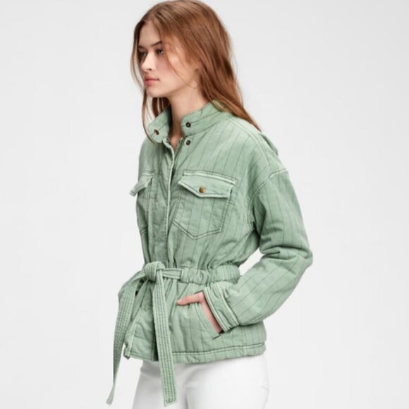 GAP Quilted Utility Jacket Casual Pockets Sage Green Cabincore Rustic Size Small - Picture 4 of 13